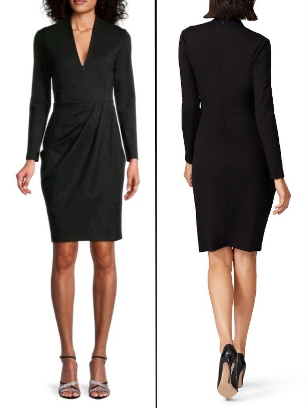 Amanda Uprichard Joaquin Black Draped Long Sleeve V-Neck Evening Dress Size M